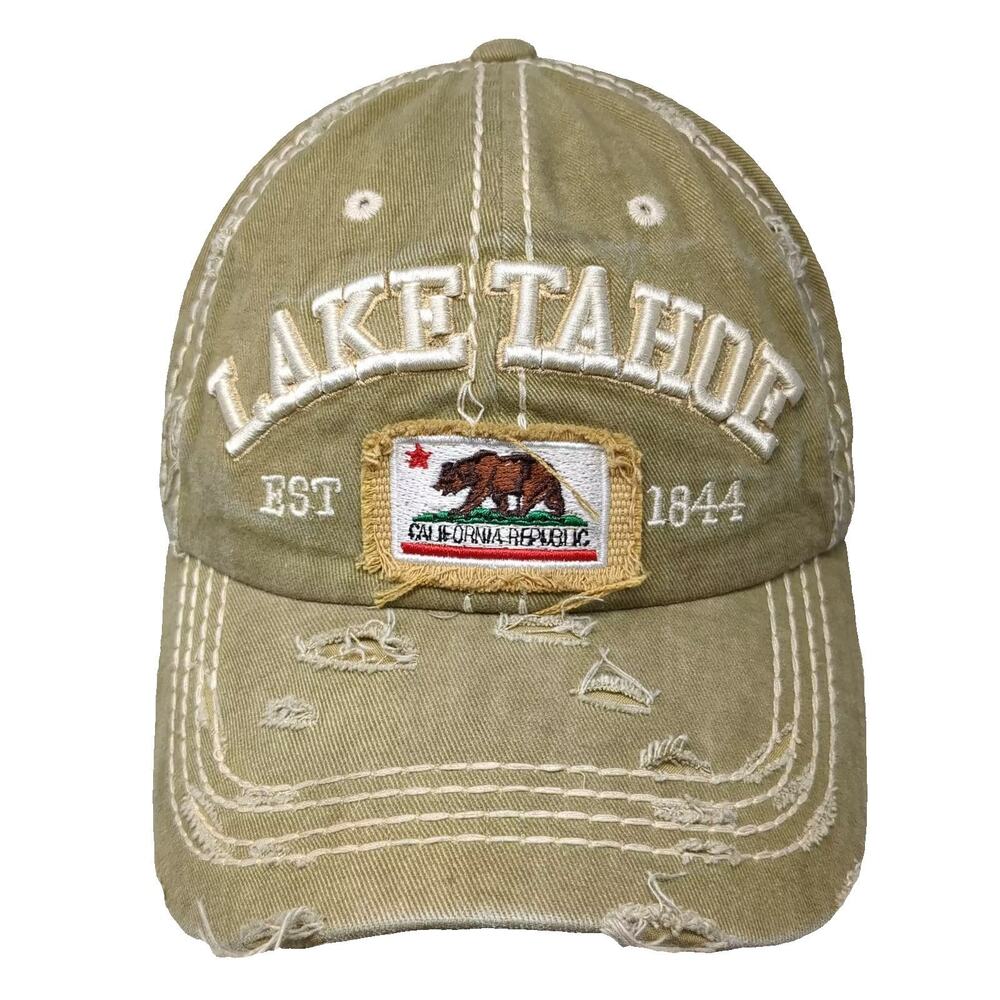 4350 District Lake Tahoe Baseball Cap Beige OS Hat Distressed California Flag